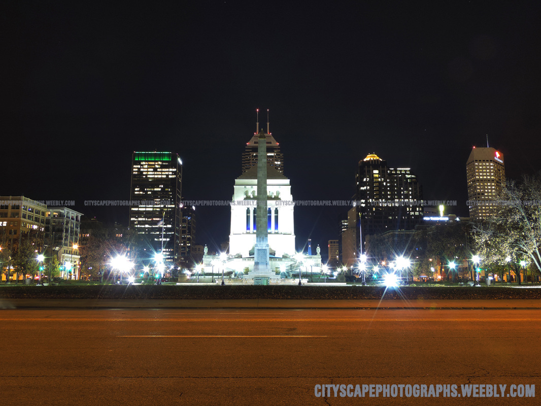 Picture, Indianapolis, city, skyline, cityscape, downtown, Indiana, buildings, architecture, skyscrapers, photograph, photography, USA, river, Monument Circle
