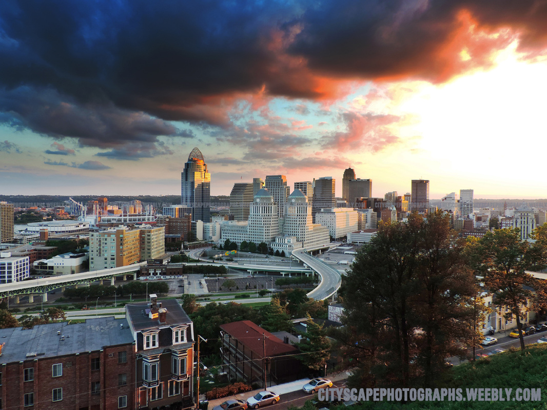 Picture, Cincinnati, city, skyline, cityscape, downtown, Ohio, buildings, architecture, skyscrapers, photograph, photography, USA, river, Mount Adams
