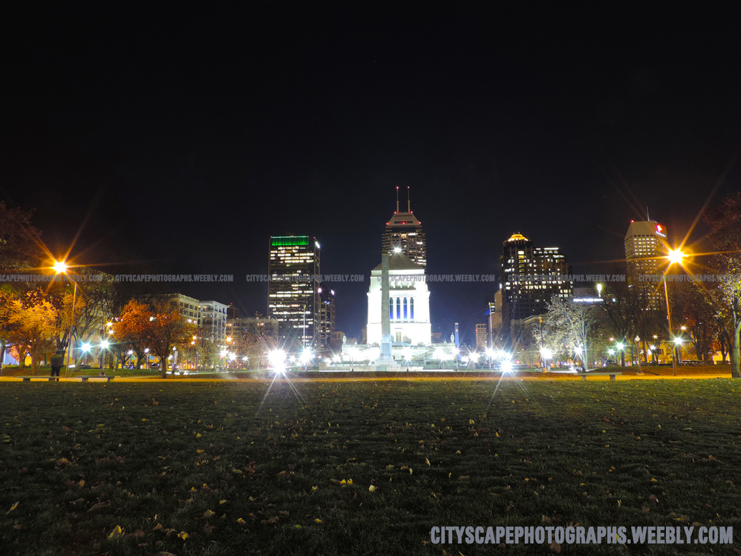 Picture, Indianapolis, city, skyline, cityscape, downtown, Indiana, buildings, architecture, skyscrapers, photograph, photography, USA, river, Monument Circle